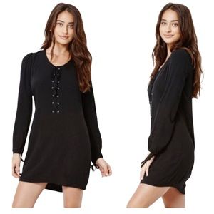 Kendall + Kylie | Black Lace Up Long Sleeve Dress